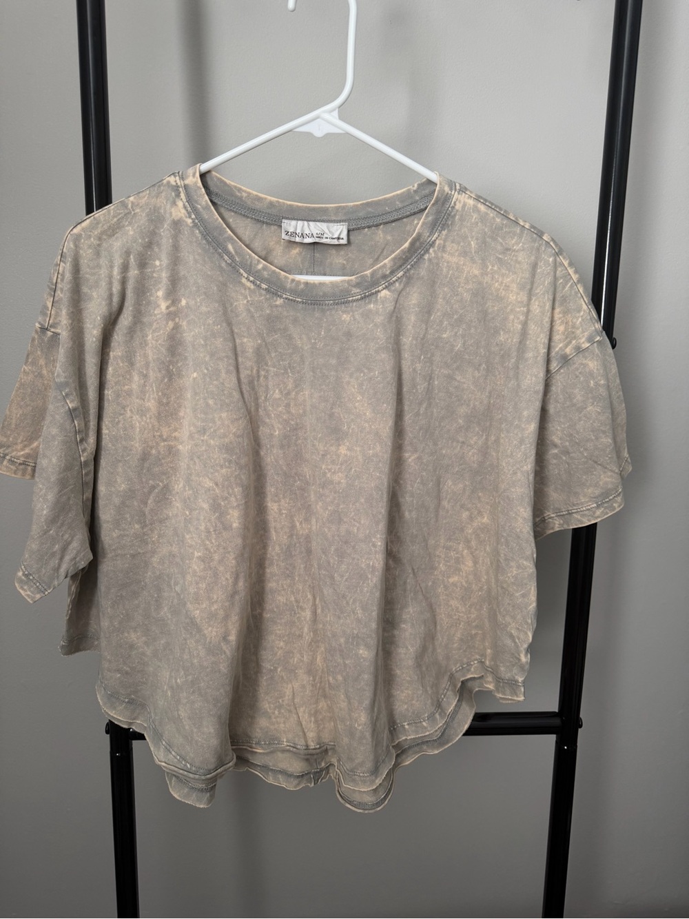 Zenana Mineral Wash Oversized Boxy T-Shirt Exposed Seam S/M